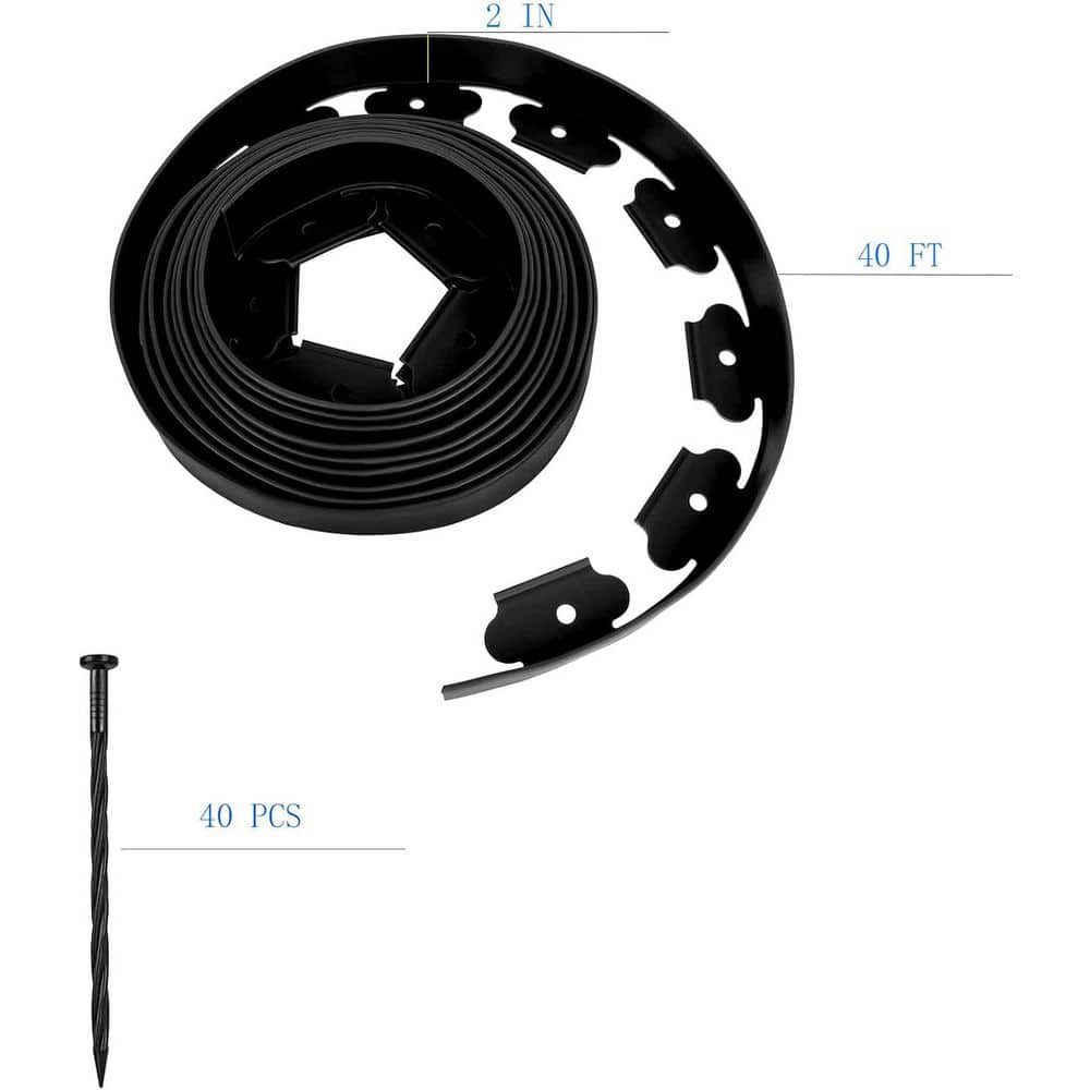 40 ft. x 2in Black PE Landscape Edging with 40 Spikes - Hercitys