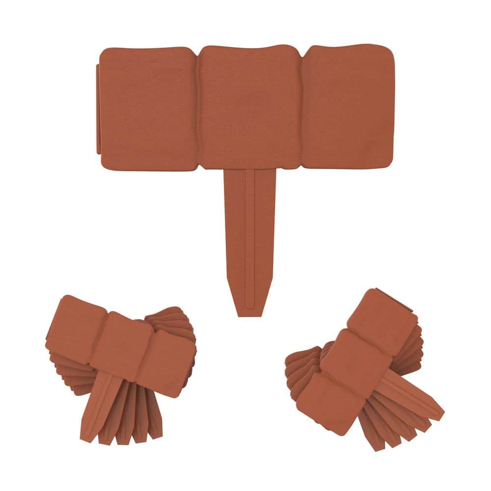 0.75 in. x 10 in. x 9 in. Terracotta Plastic Garden Edging Stone-Look Border (10-Piece) - Hercitys