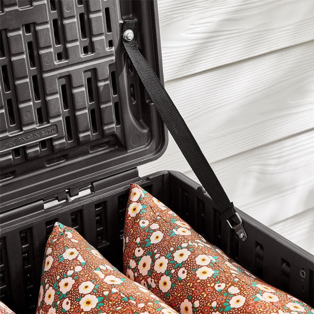 28 Gal. Brown Plastic Wicker Outdoor Storage Deck Box with Lockable Lid - Hercitys