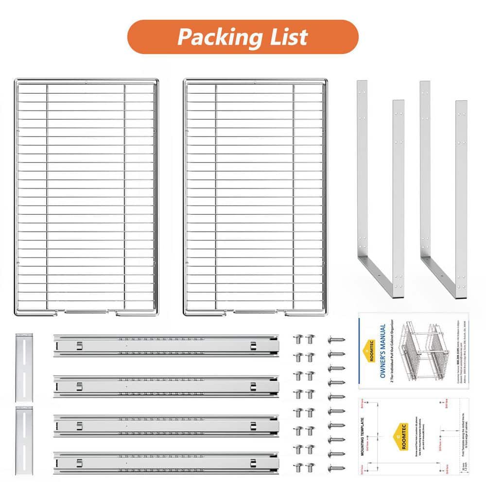 2-Tier 11 in. W x 21 in. D Silver Metal Individual Pull Out Cabinet Organizer - Hercitys
