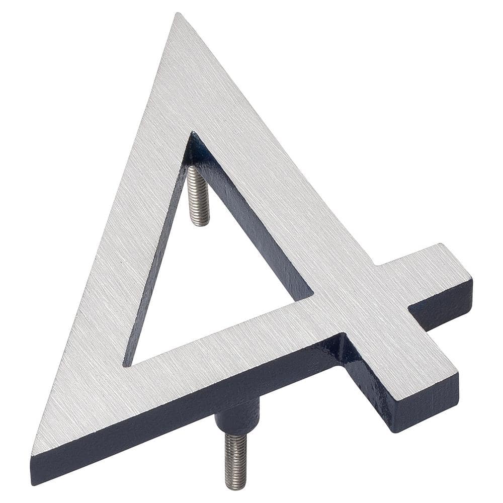 4 in. Satin Nickel/Navy 2-Tone Aluminum Floating or Flat Modern House Number 4 - Hercitys