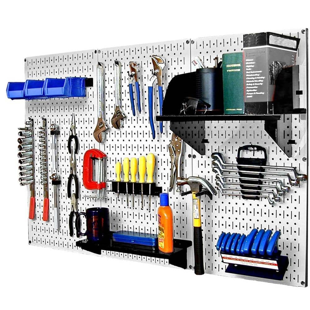 32 in. x 48 in. Metal Pegboard Standard Tool Storage Kit with White Pegboard and Black Peg Accessories - Hercitys