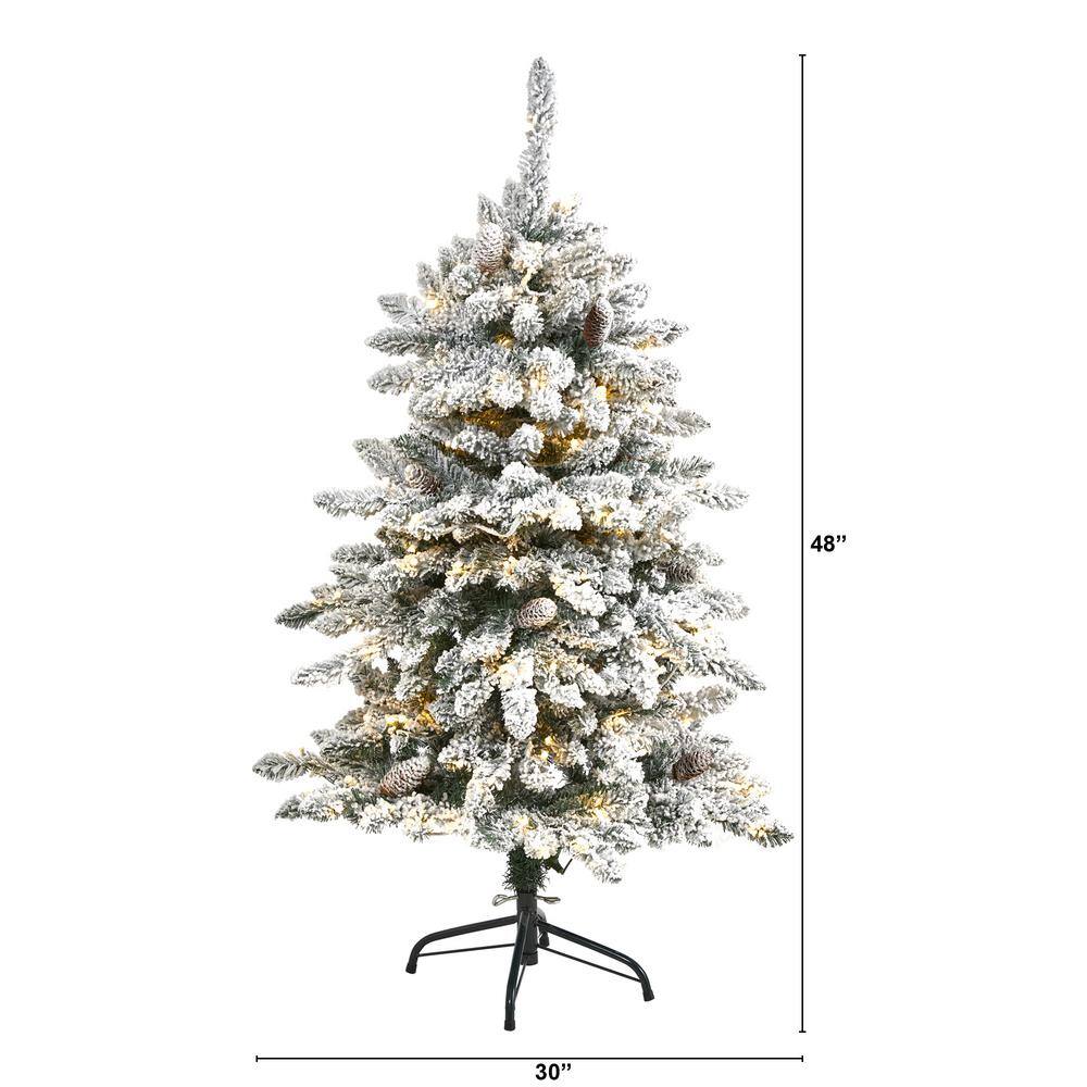 4 ft. Pre-Lit Flocked Livingston Fir Artificial Christmas Tree with Pine Cones and 150 Clear Warm LED Lights - Hercitys