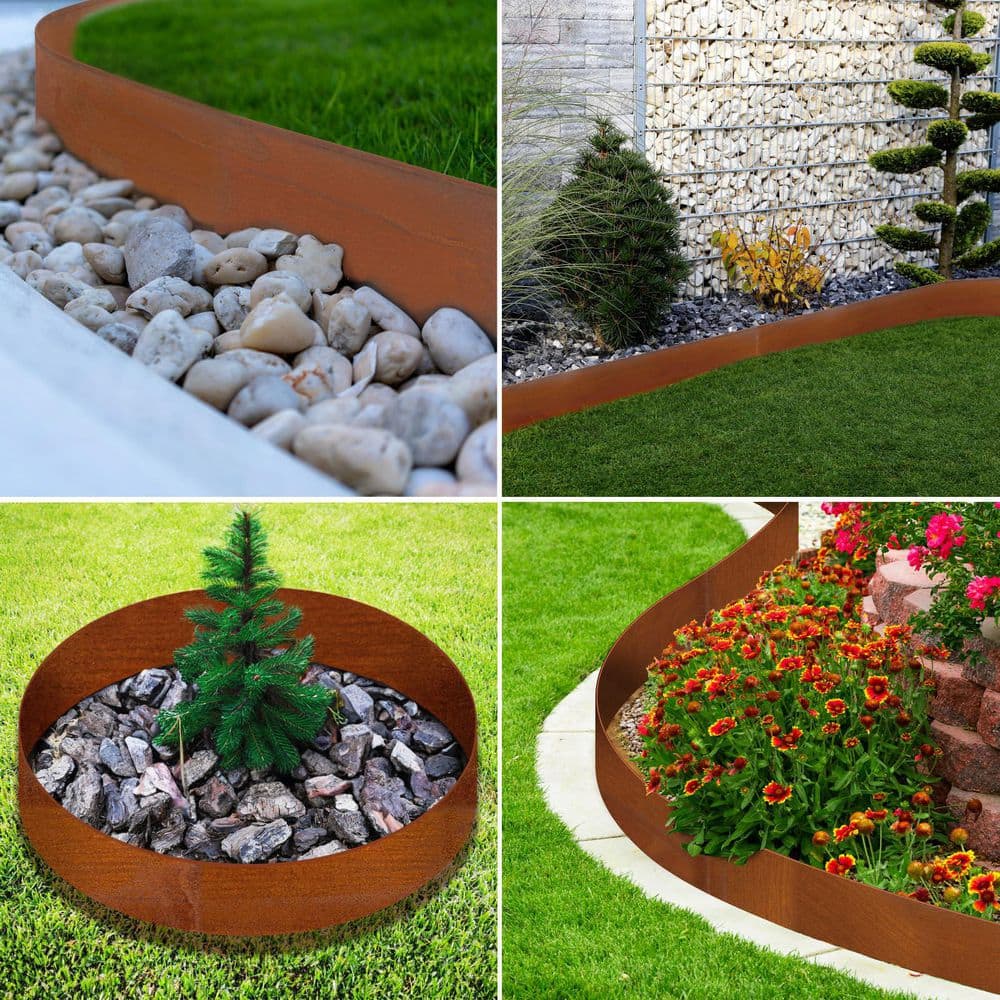 5 in. H x 40 in. W Brown Steel Landscape Edging, Hammer-in Metal Garden Edging Border with Clips, Paver Edging (6-Pack) - Hercitys