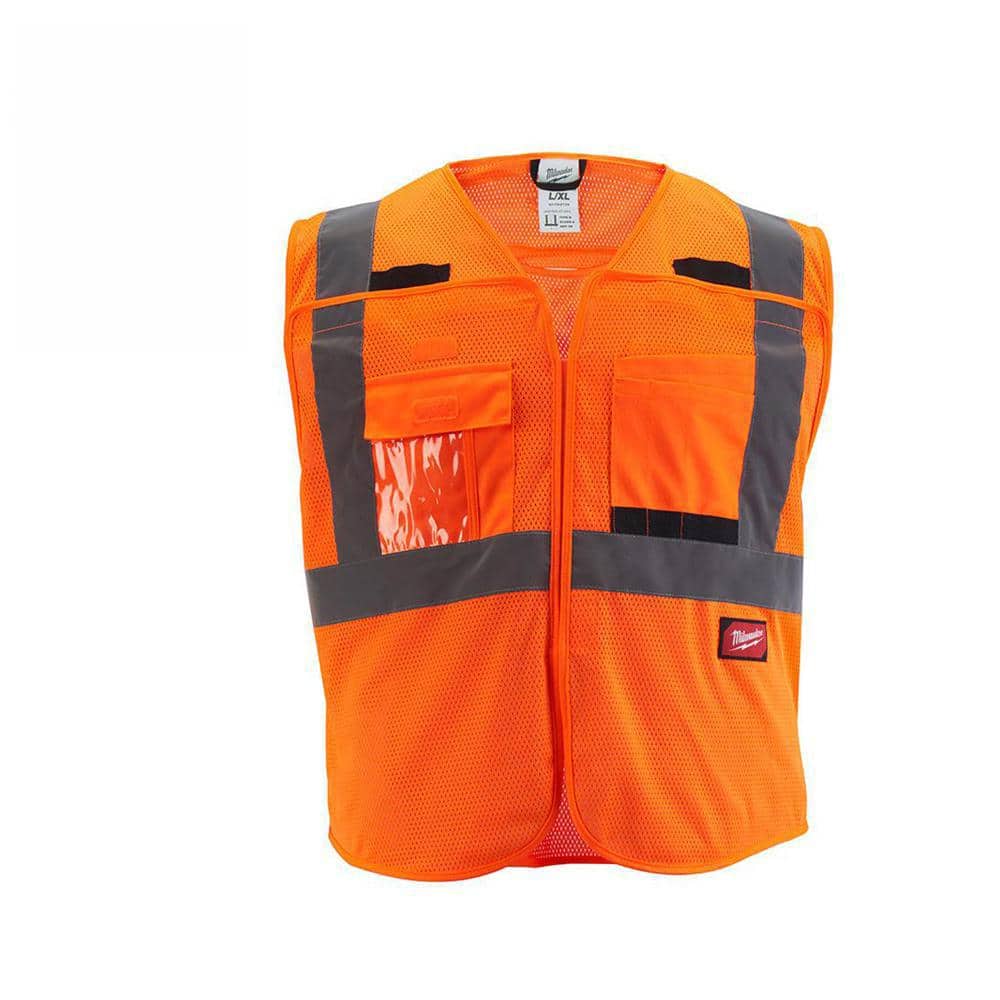 2X-Large/3X-Large Orange Class-2 Breakaway Polyester Mesh High Visibility Safety Vest with 9-Pockets - Hercitys