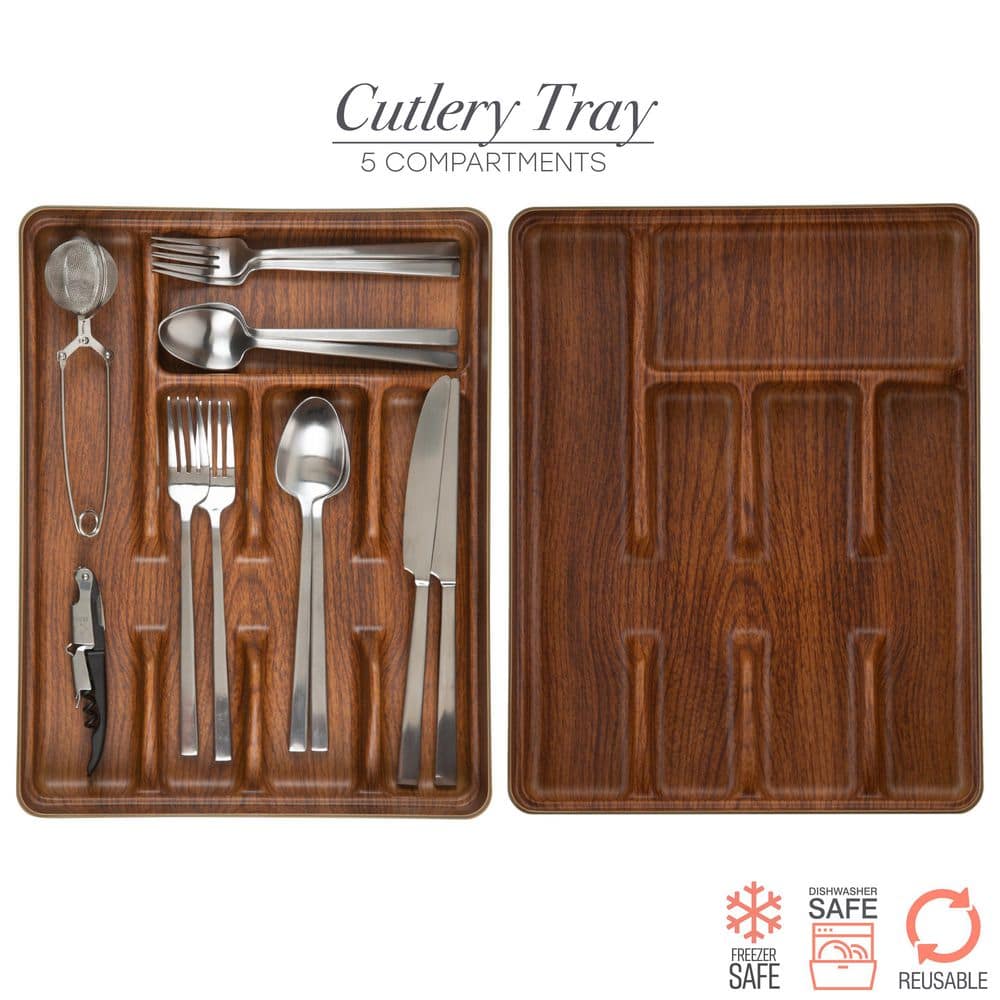 5 Compartment Wood Look Cutlery Tray - Hercitys