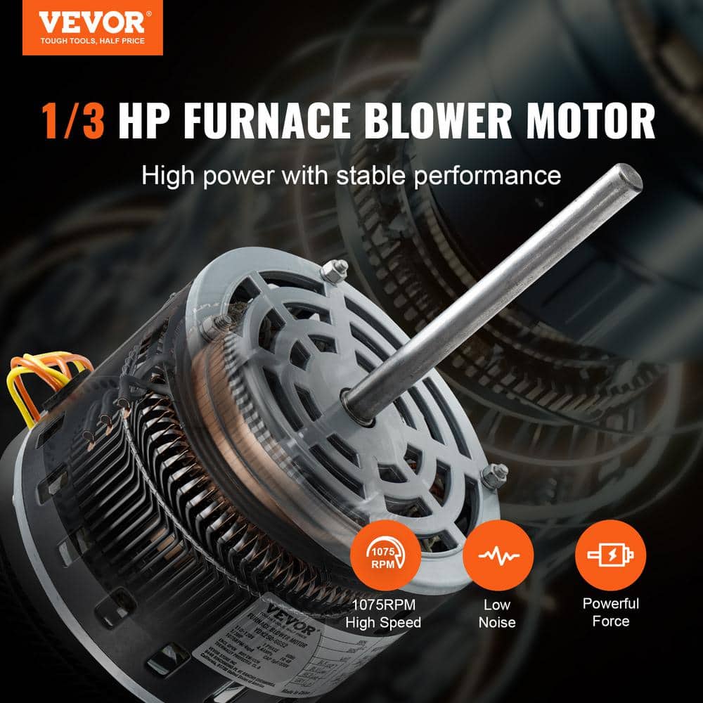 1/3 HP Furnace Blower Motor 5.2 in. Shaft Length 110/120-Volt 1075 RPM 4 Speeds CW/CCW Rotation with 11 in. Hold Hoop - Hercitys