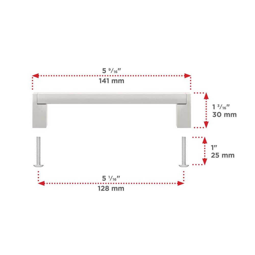 (10-Pack) Laconia Collection 5-1/16 in. (128 mm) Modern Brushed Nickel Rectangular Cabinet Bar Pull - Hercitys