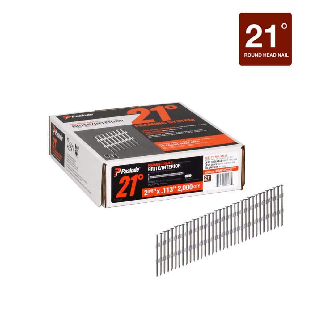 2-3/8 in. x 0.113-Gauge 21-Degree Brite Ring Shank Plastic Collated Framing Nails (2000 per Box) - Hercitys