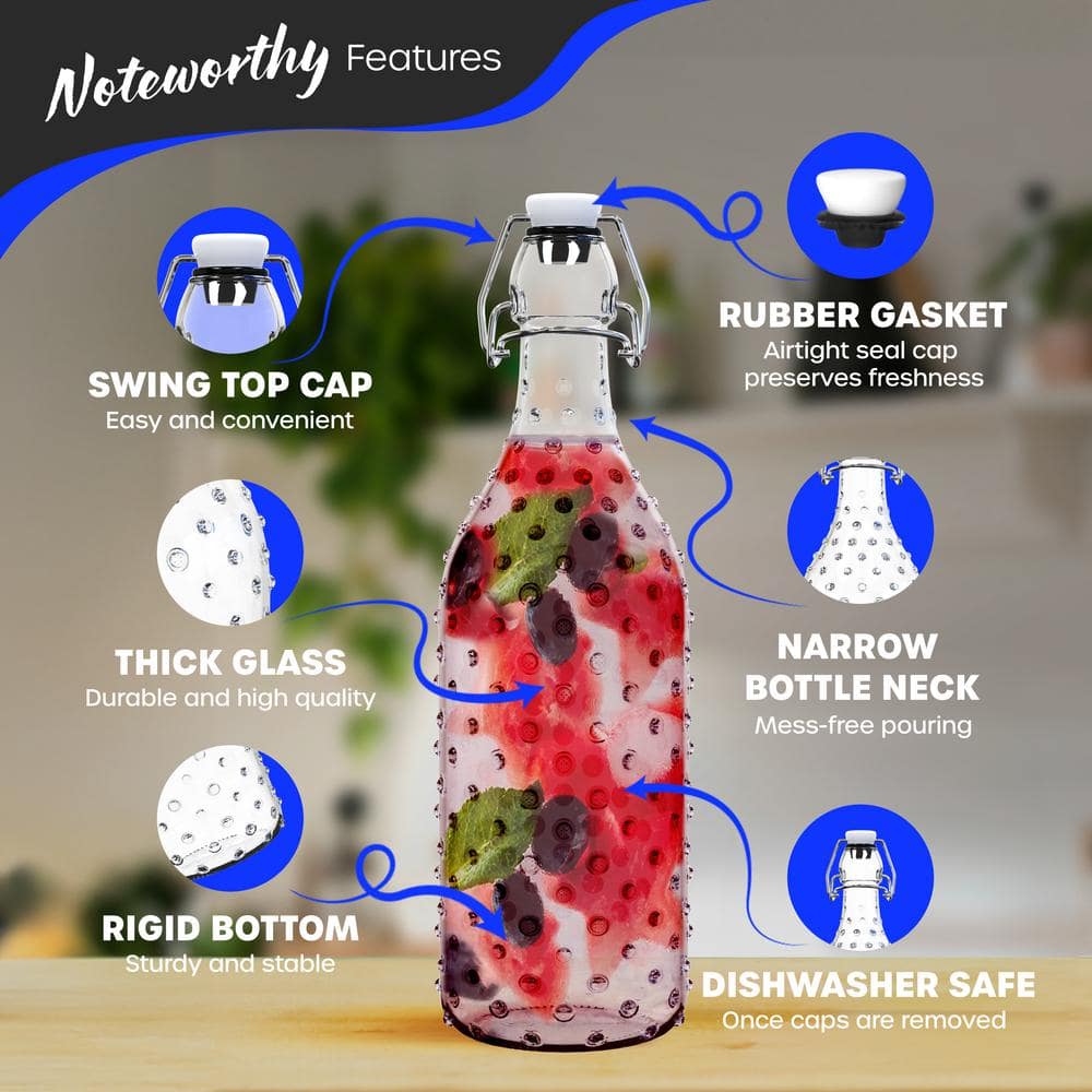 17 oz. Dotted Round Swing Top Glass Bottles with Funnel, Bottle Brush and Glass Marker (Set of-12) - Hercitys