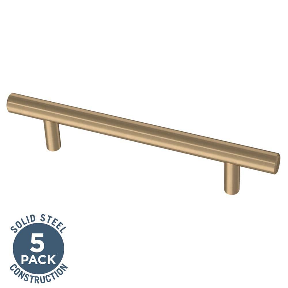 5-Pack Solid Bar 5-1/16 in. (128 mm) Modern Cabinet Pulls in Champagne Bronze with Antimicrobial Properties - Hercitys