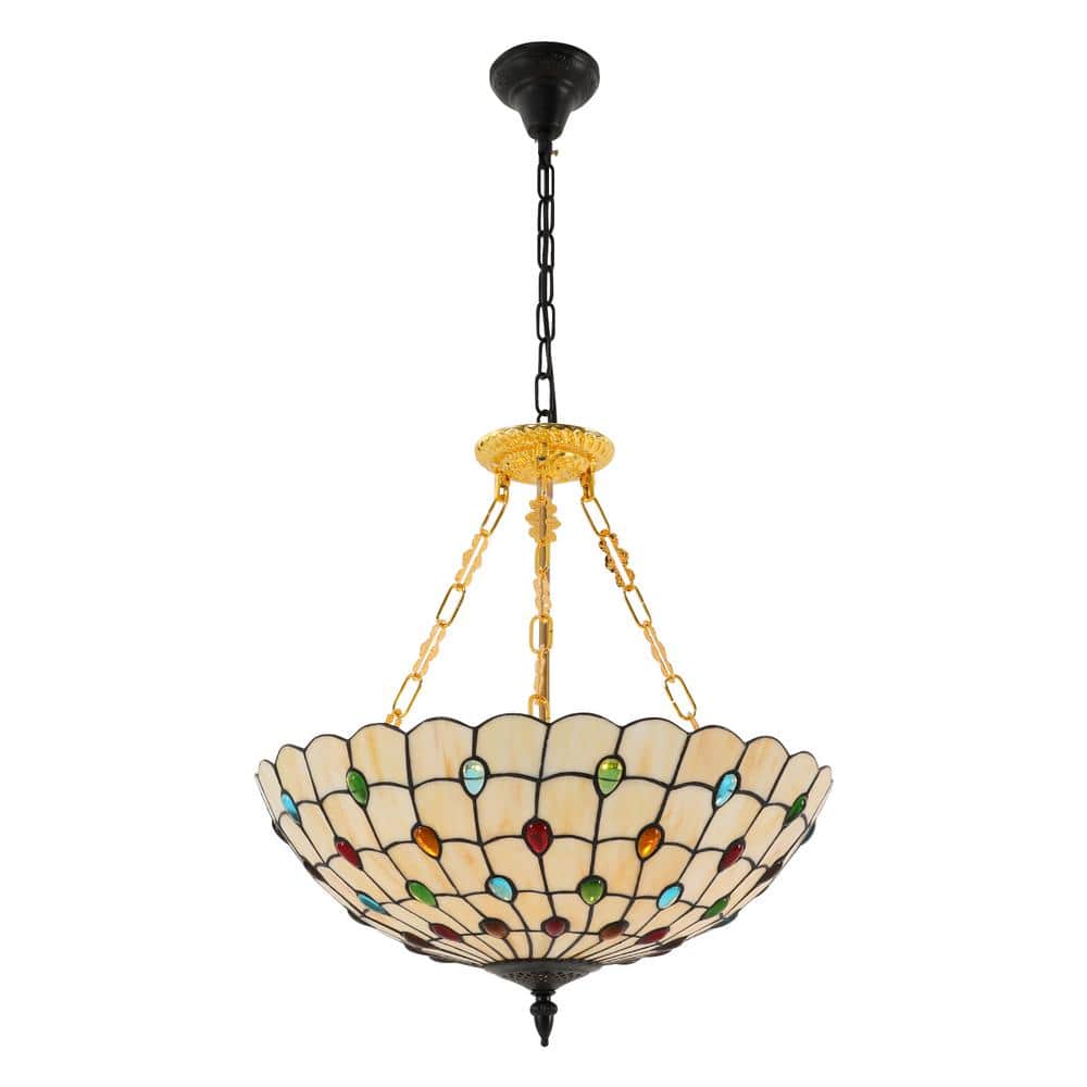 20.5 in. 5-Light Retro Stained Glass Shade Semi-Flush Mount Ceiling Light - Hercitys