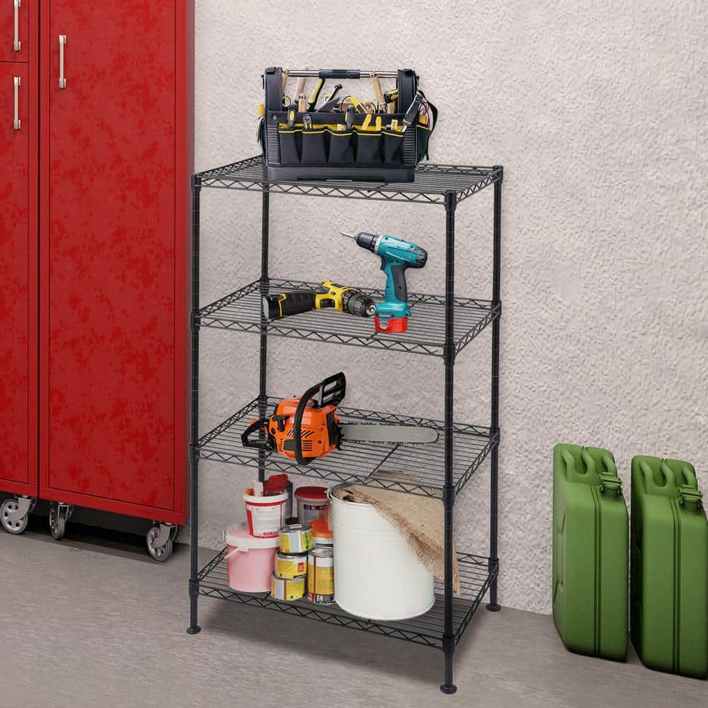 4-Tier Steel Freestanding Garage Storage Shelving Unit Black (19.69 in. W x 31.5 in. H x 11.81 in. D) - Hercitys