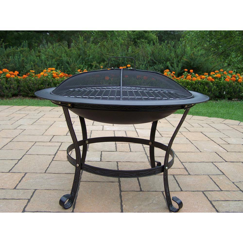 30 in. Round Fire Pit with Grill and Spark Guard Screen Lid - Hercitys