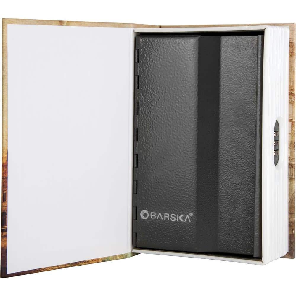 0.03 cu. ft. Steel Paris Book Lock Box Safe with Combination Lock, Tan - Hercitys