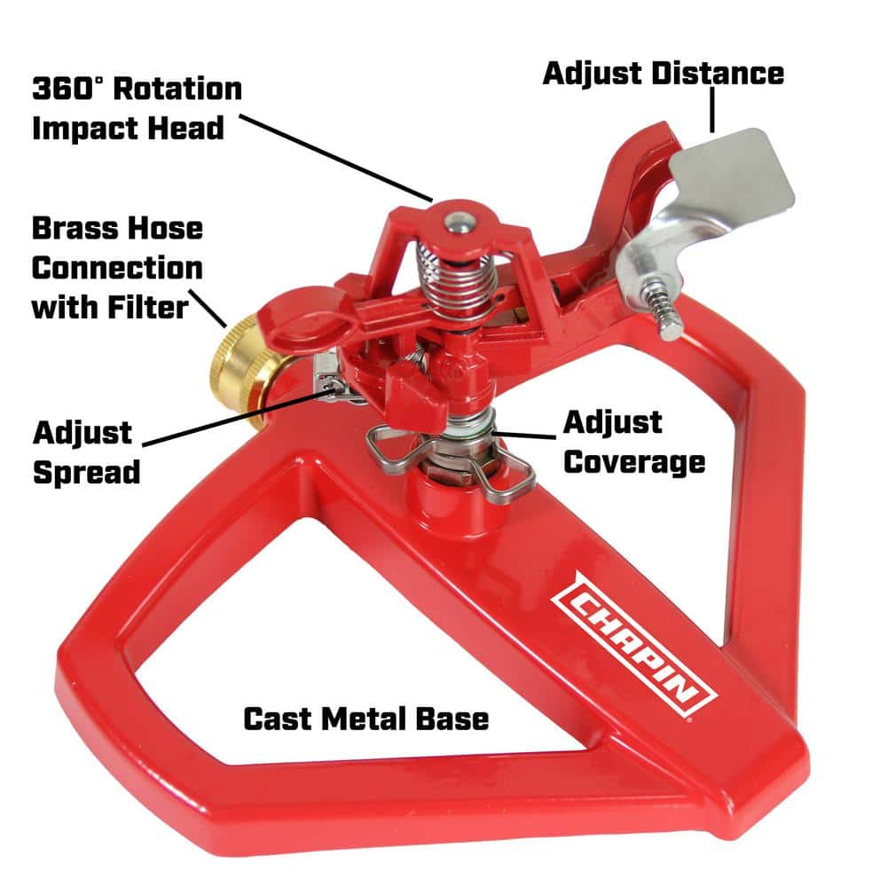 4980: Platform Impact Sprinkler, 360-Degree Automatic Impact Sprinkler with Platform Base for Gardens and Lawns - Hercitys