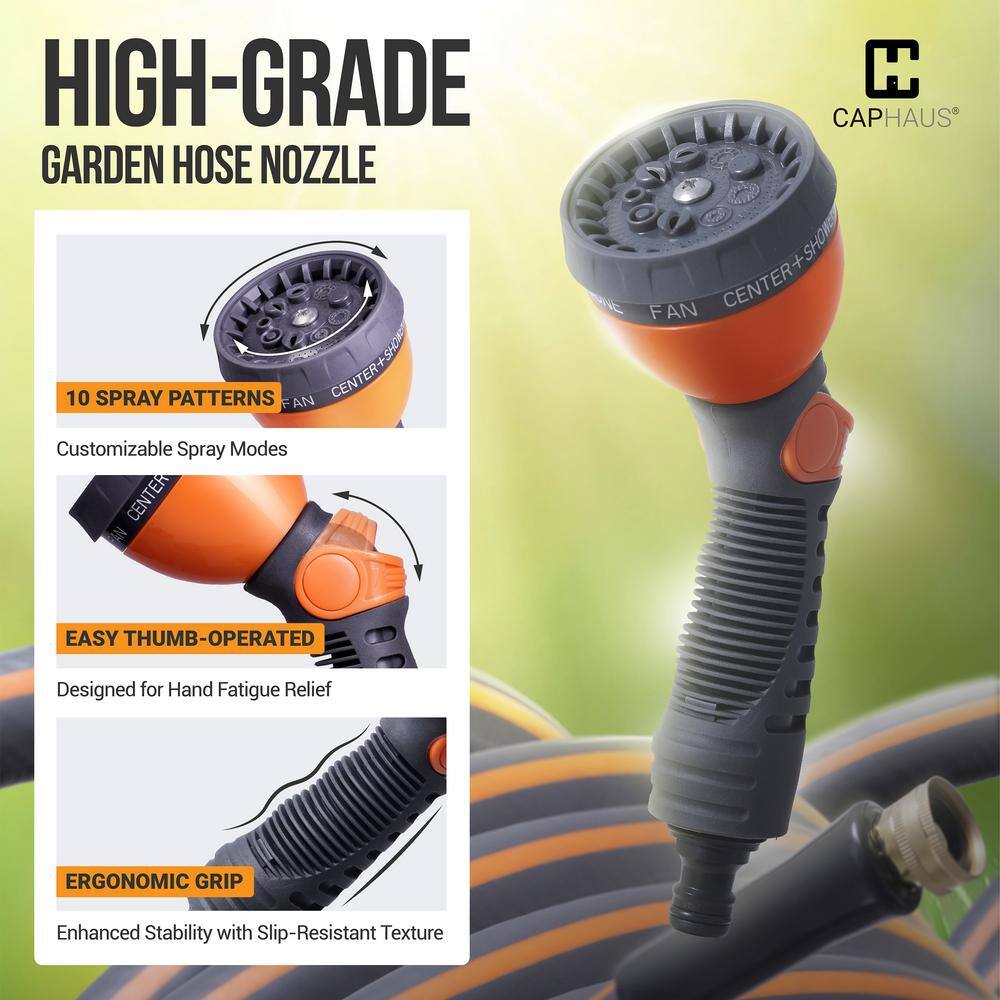 5/8 in. Dia. x 50 ft. Garden Hose with 10 Spray Patterns Nozzle and 3/4 in. NH Solid Brass Fittings, Durable PVC Hose - Hercitys