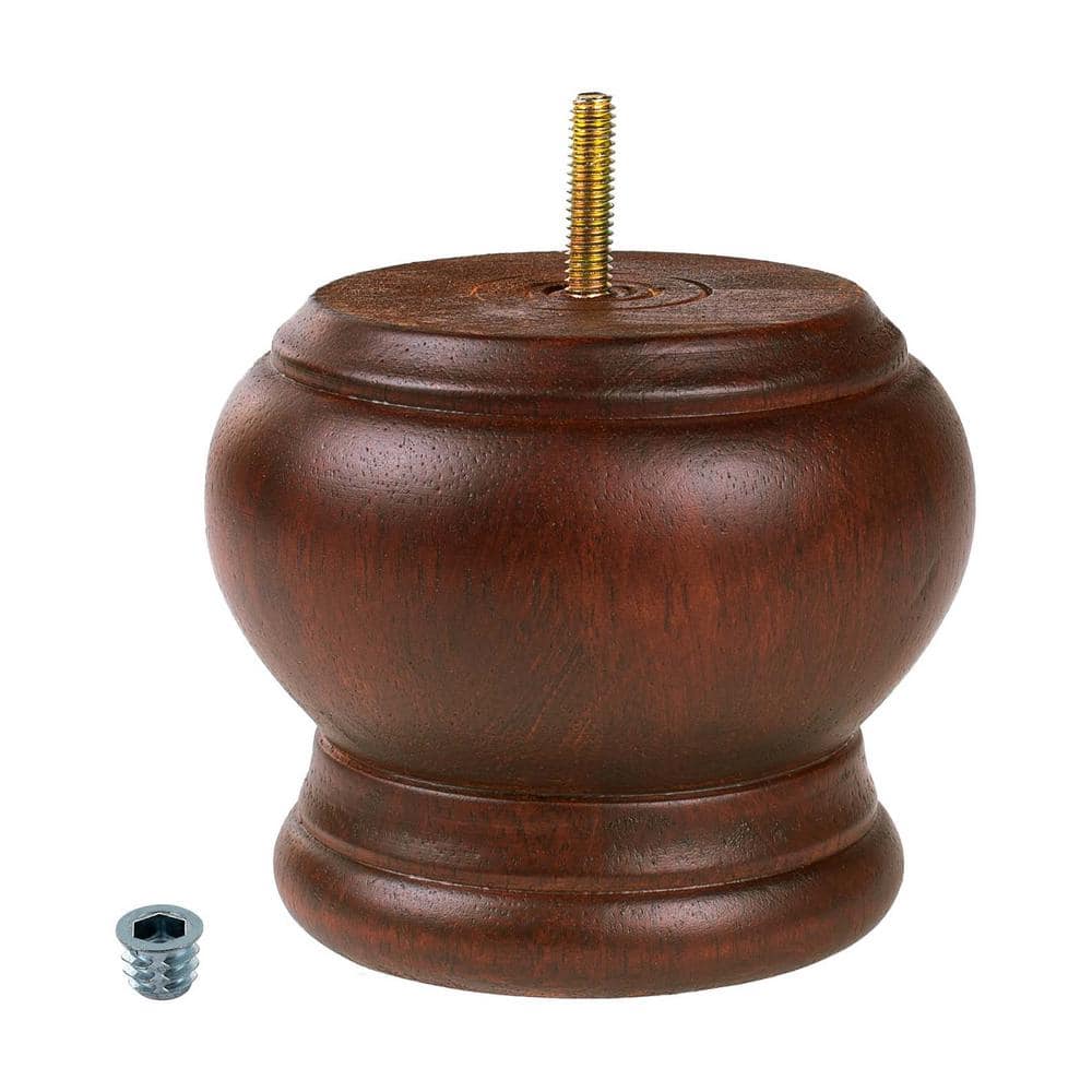 4 in. x 4-3/4 in. Stained Cherry Solid Hardwood Round Bun Foot - Hercitys