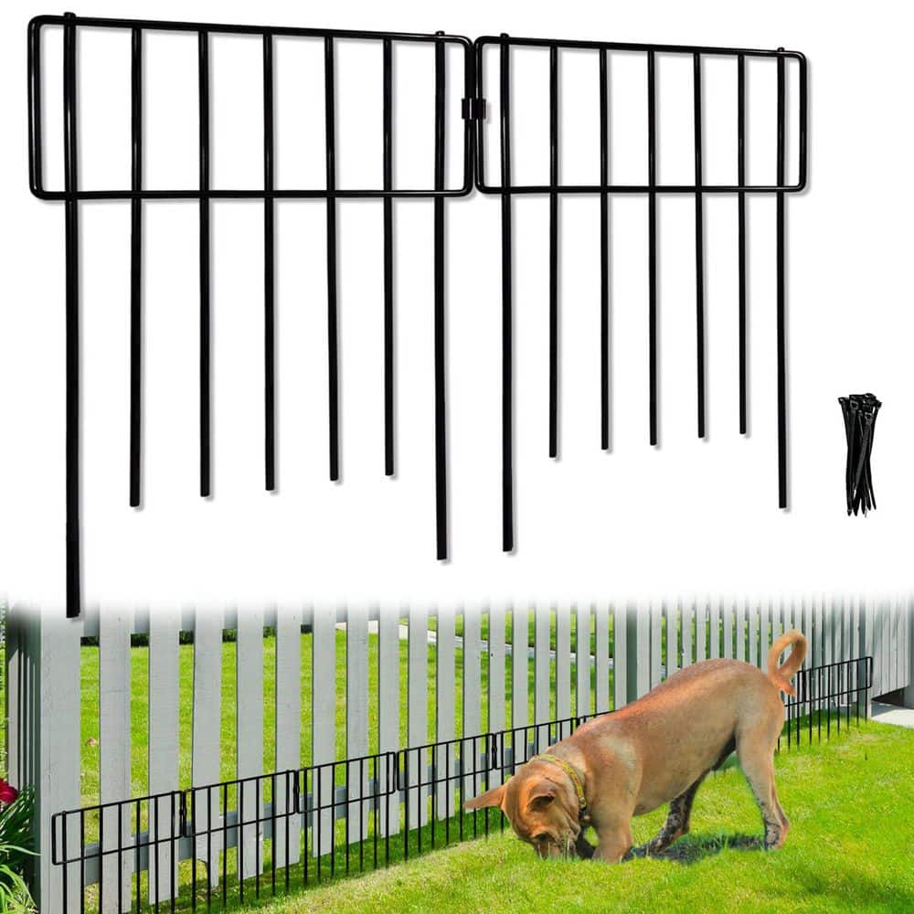 17 in. Metal Garden Fence with Snap Buttons and Cable Ties, Rustproof Animal Barrier for Small Pets (10-Pack) - Hercitys