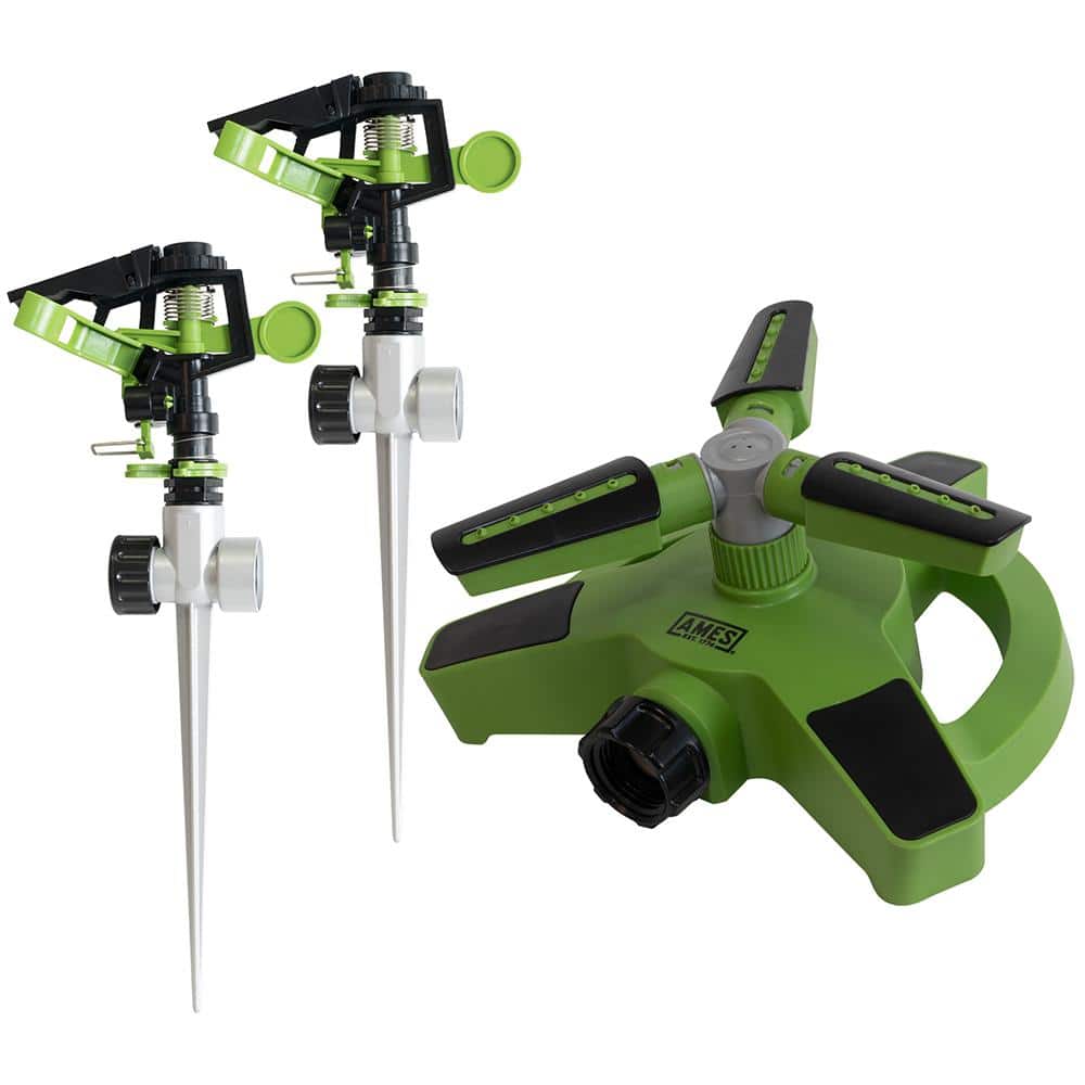 3-Piece Revolving Sprinkler Set with 2 Pulsating Spike Style and one 3-Arm Rotating Sprinkler System - Hercitys