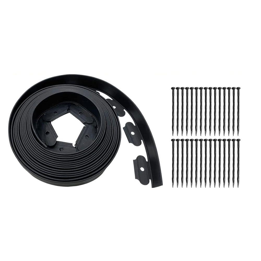 33 ft. x 4 in Black Plastic Garden Edging with 30 Stakes - Hercitys