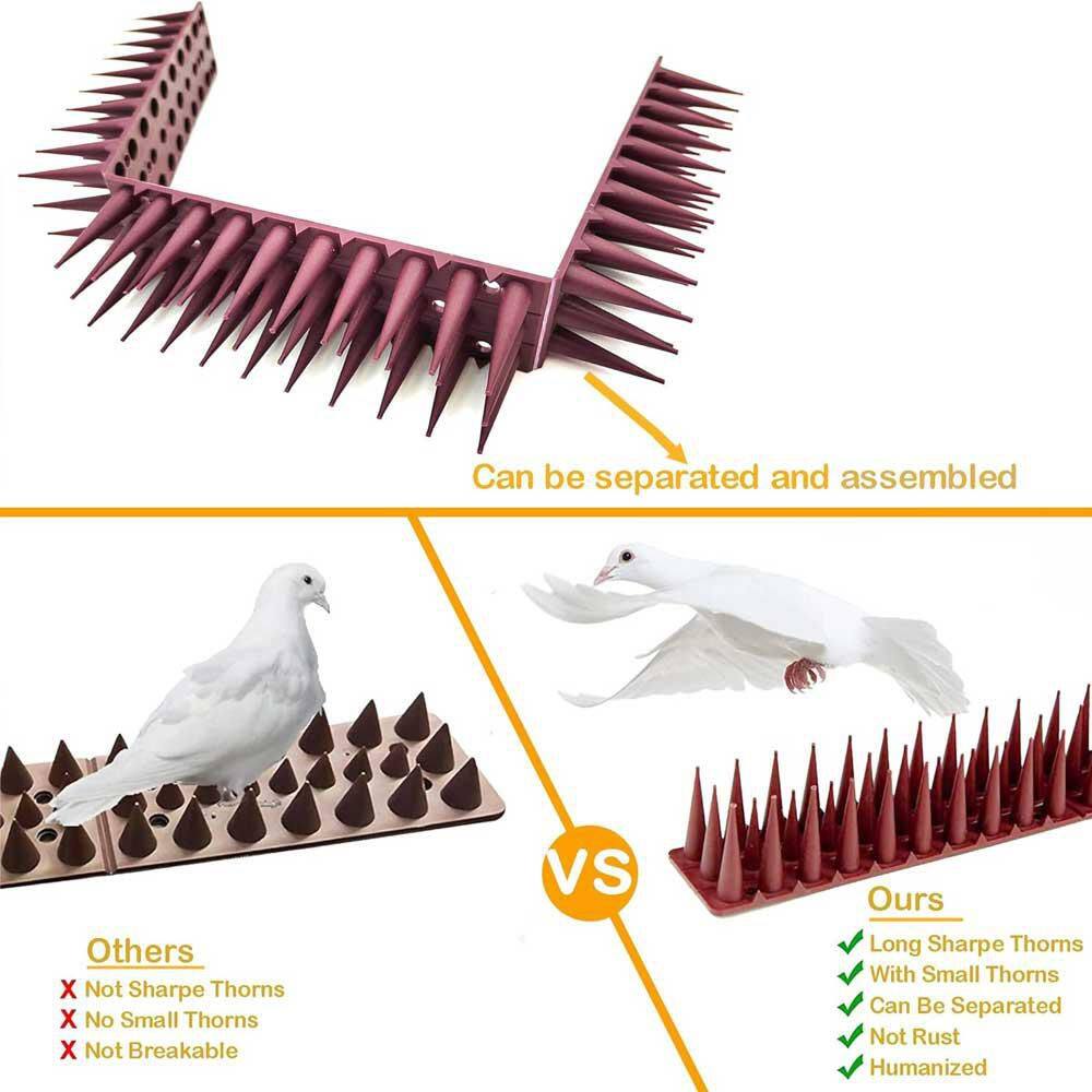 16.9 Brown Plastic Deterrent Fence Spikes, Keeps a Pigeon Away, Off Spikes Strips Bird Repeller (24-Pack) - Hercitys