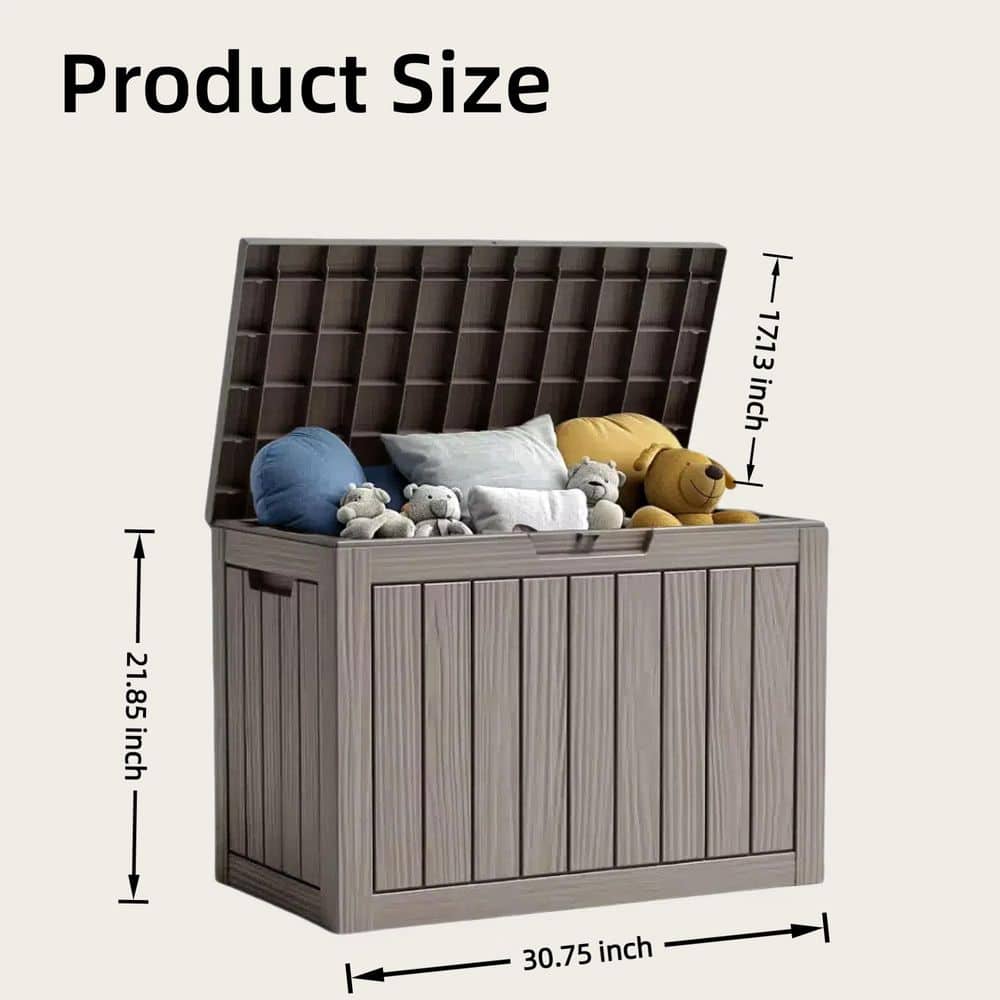 45 Gal. Durable Plastic Wood Look Outdoor Storage Deck Box in khaki - Hercitys