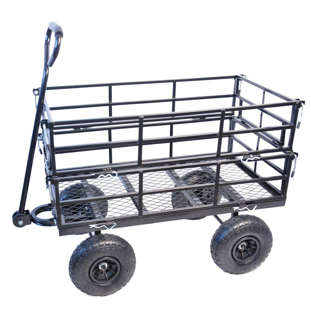 5.54 cu. ft. Metal Black Wagon Cart Garden Cart Trucks - Hercitys