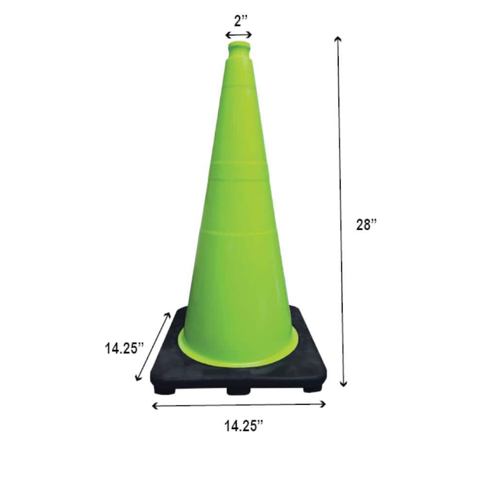 28 in. Lime Green Traffic Cone with Black Base 7 lbs. (6-Pack) - Hercitys