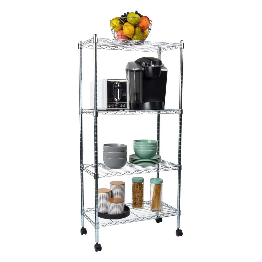 4-Shelves Metal SilverStorage Shelves Garage Shelving Storage Pantry Organization 13.5 in. W x 49.5 in. H x 23.25 in. L - Hercitys