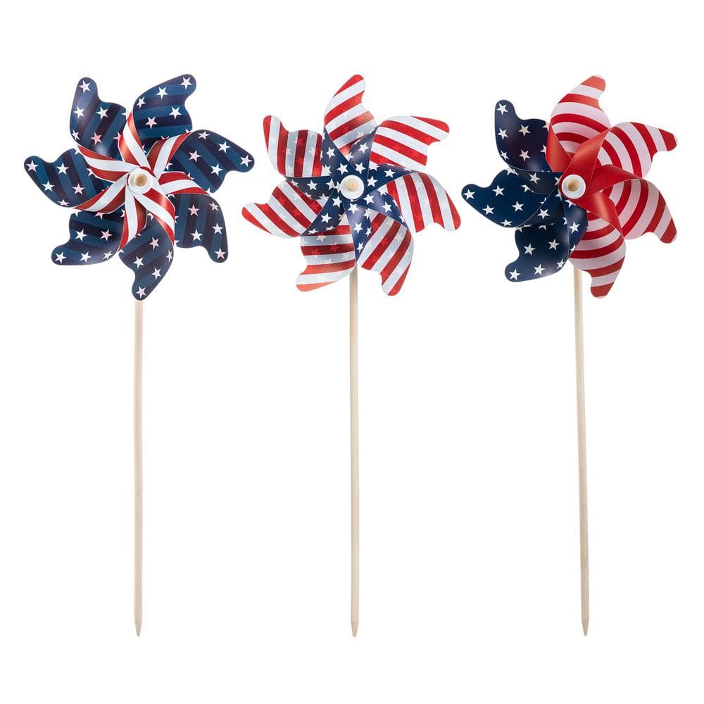 32 in. H Set of 3 Plastic Stars&Stripes Patriotic/Americana Windmills(KD) - Hercitys