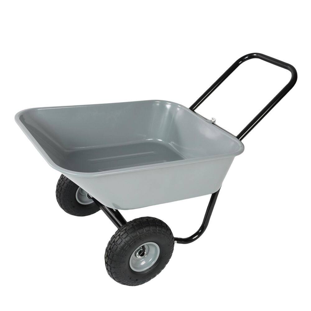 1.2 cu. ft. Gray Steel 2-wheeled Garden Cart with 10 in. Pneumatic Wheels - Hercitys
