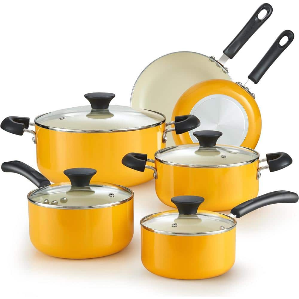 10-Piece Ceramic Nonstick Aluminum Kitchen Cookware Set, Yellow - Hercitys