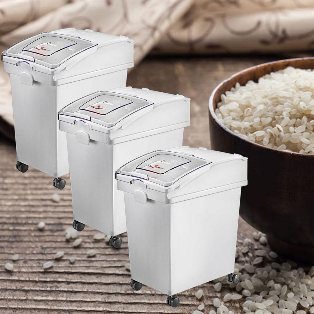 3-Pack 6.6 gal. /25L Rice Storage Containers with Wheels, Airtight Lid, 3-Scoops for Dog Food, Grains & Flour in Kitchen - Hercitys