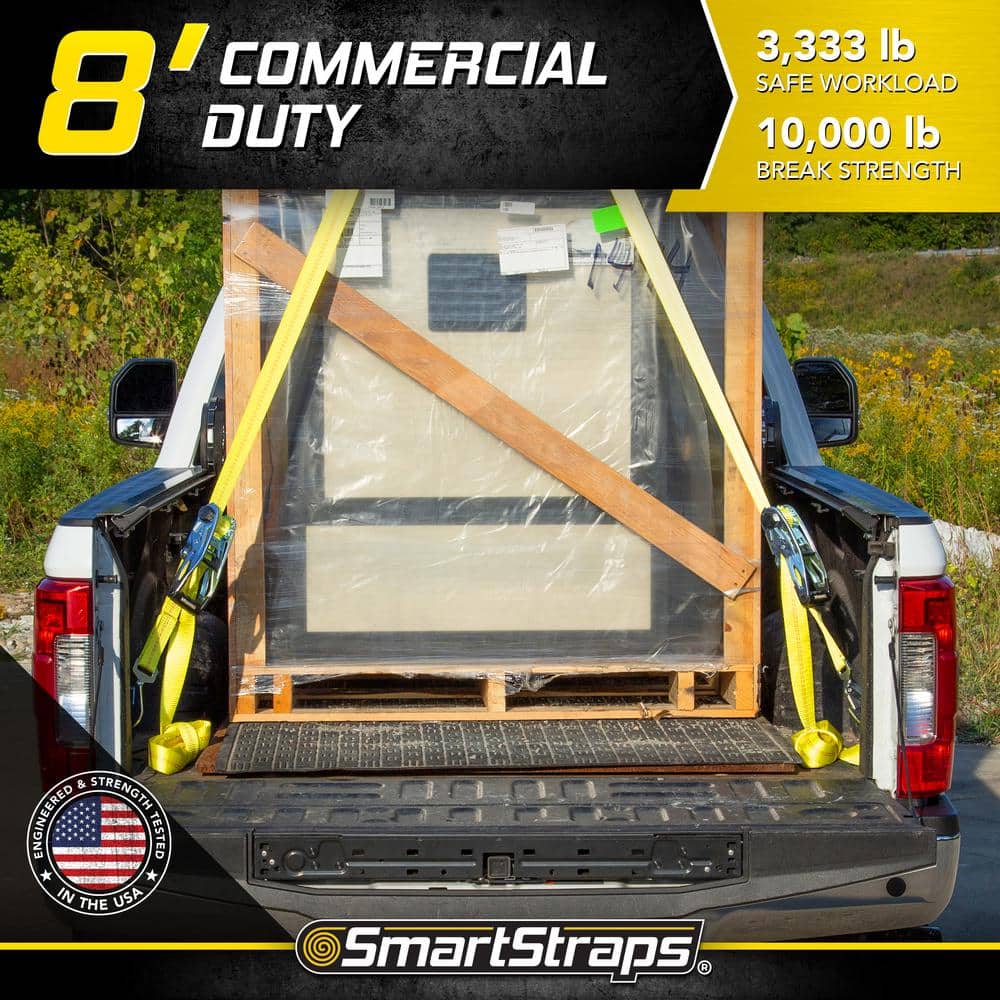 2 in. x 8 ft. Yellow RatchetX Tie Down Strap w/ Snap Hooks with 3,333 lb. Safe Work Load – 1 pack - Hercitys