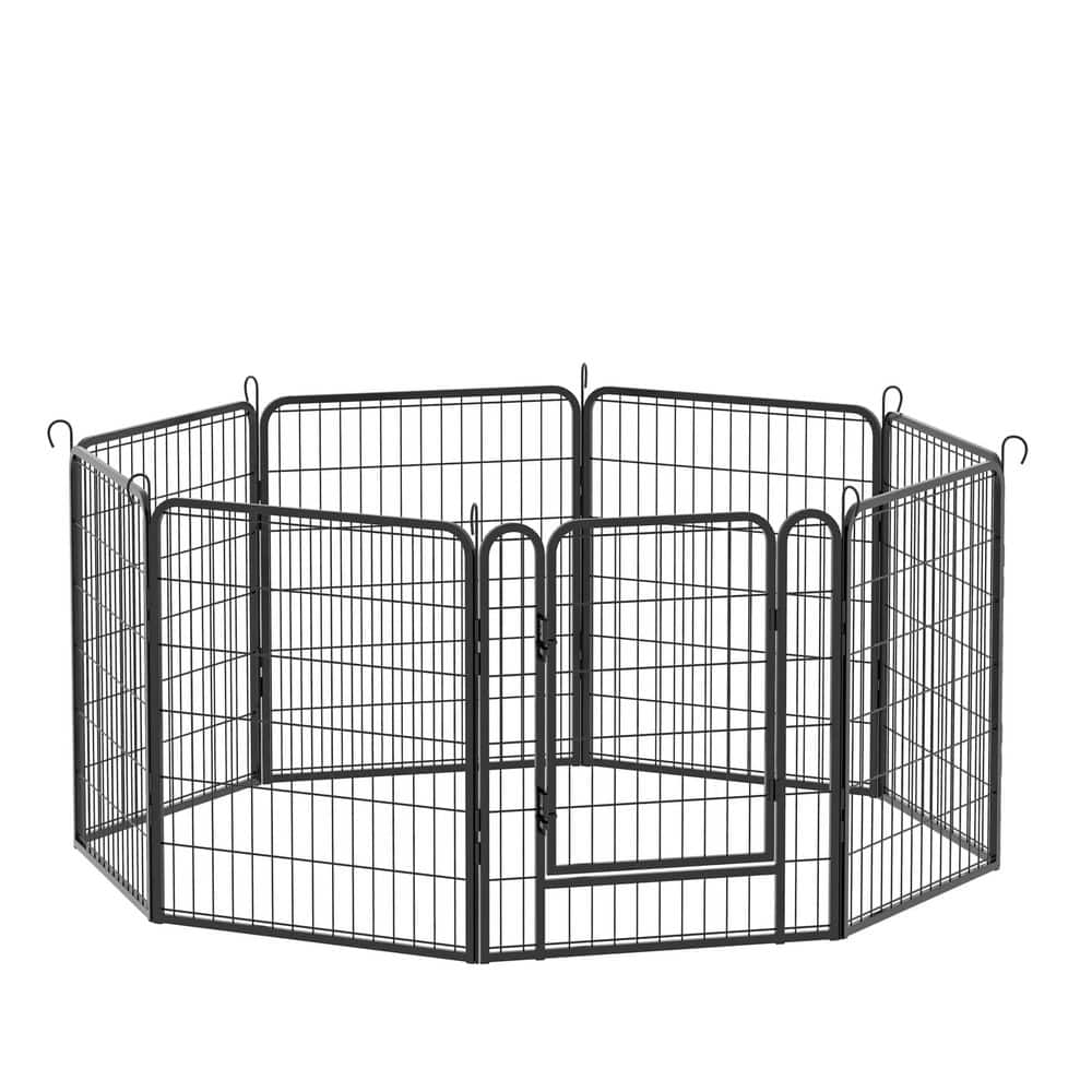 54 x 54 x 32 in. 8 Black Panels Metal Dog Playpen with door for Garden Fence Outdoor Pet Exercise Pen - Hercitys