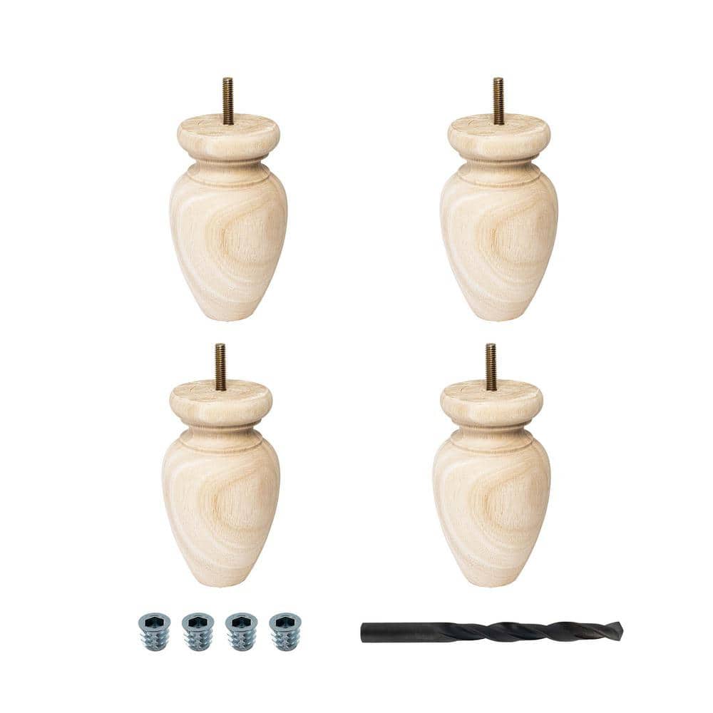 5-1/2 in. x 3-1/4 in. Unfinished Solid Hardwood Round Bun Foot (4-Pack) - Hercitys