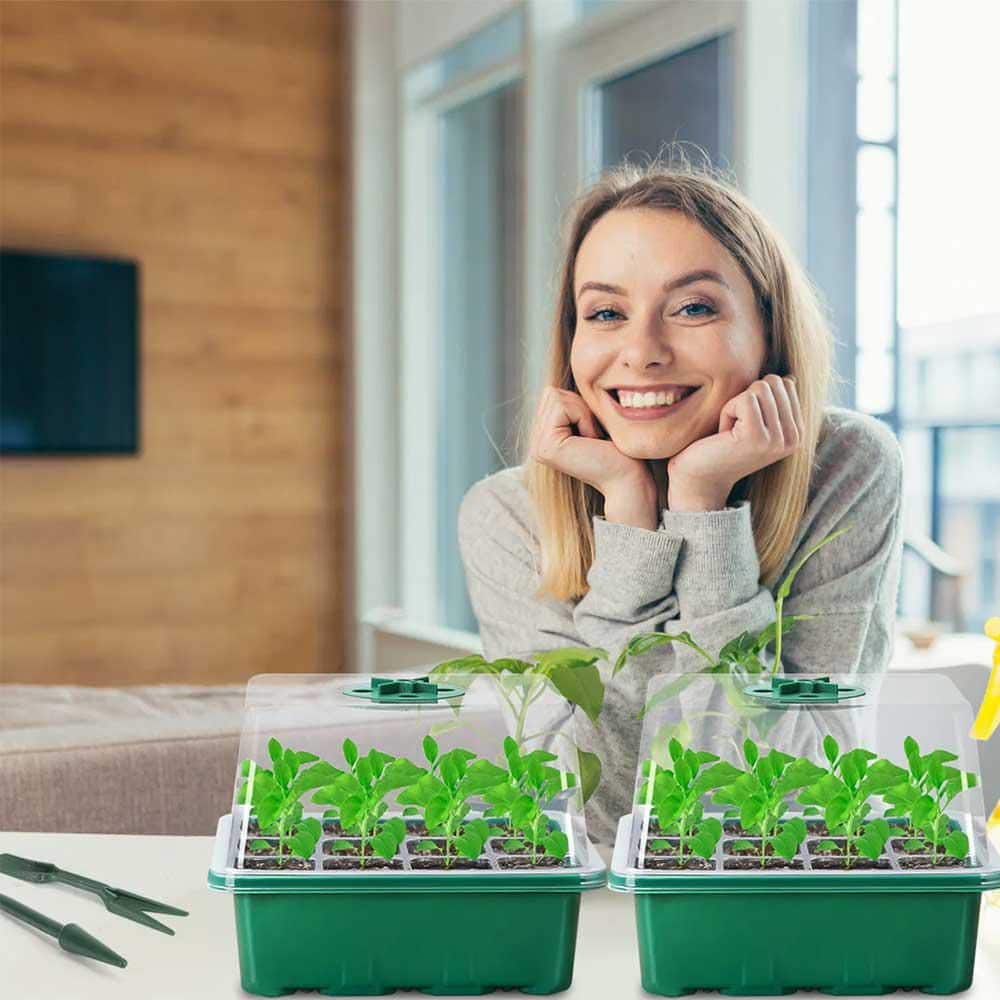 1-Set Seed Starter Tray With Grow Light Humidity Dome Germination Kit 5-Level Brightness 4 Timers (5Pcs Trays) - Hercitys