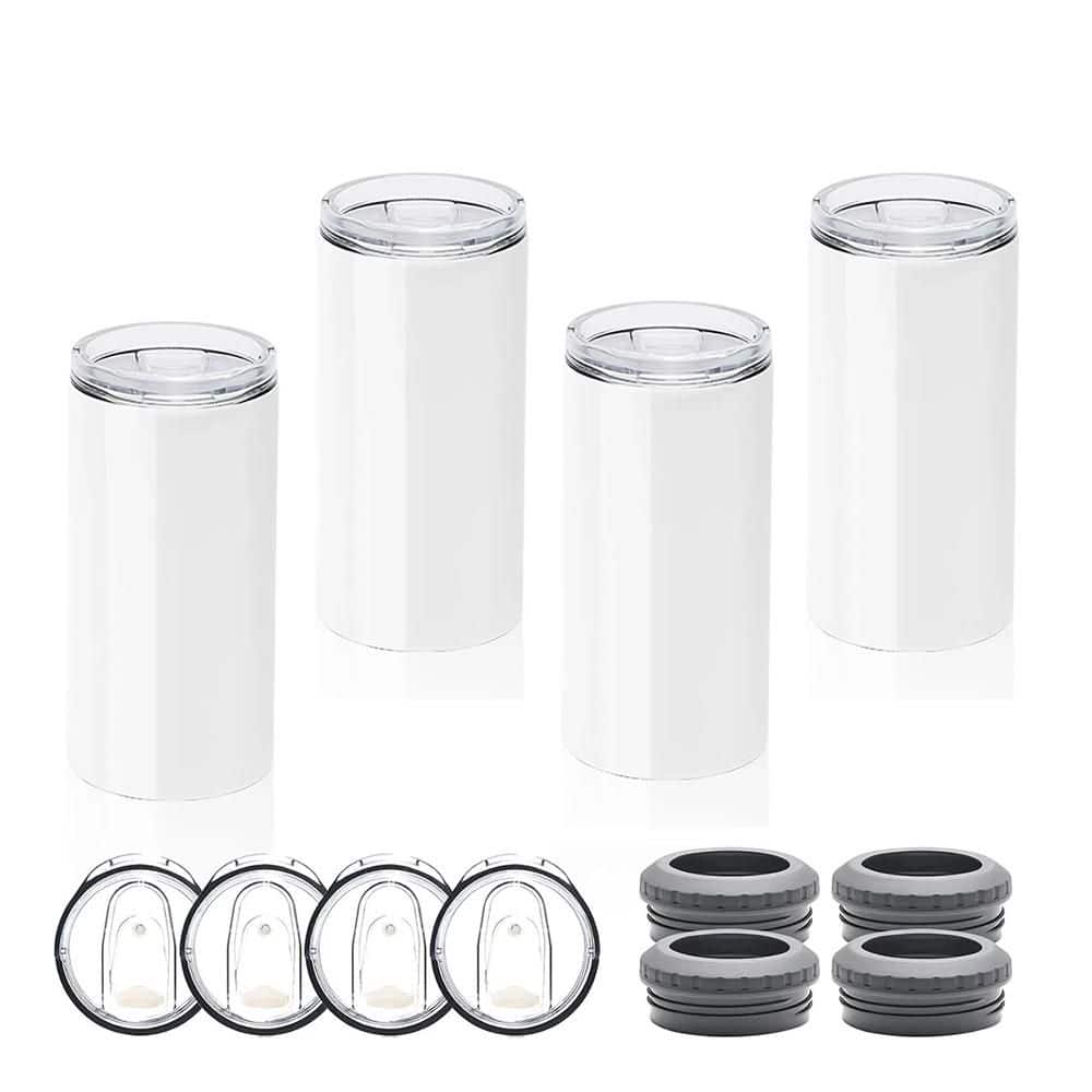 4-Piece White 16 oz. Stainless Steel Insulated Can Cooler with Rust-Free & Durable for Beer, Soda, Bottles, Cold Drinks - Hercitys