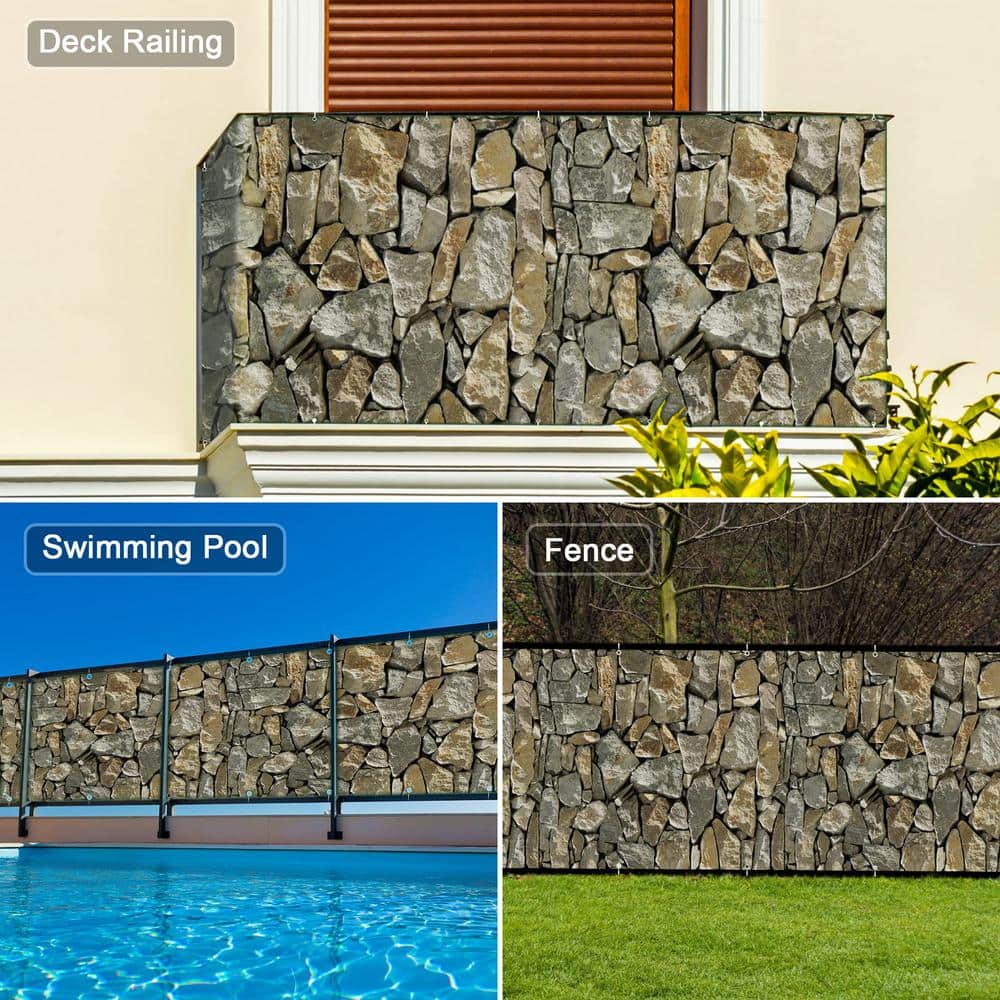 34 in. Polyvinyl Garden Fence Decorative Balcony Cover with Nylon Rope Stone 2-Pack - Hercitys