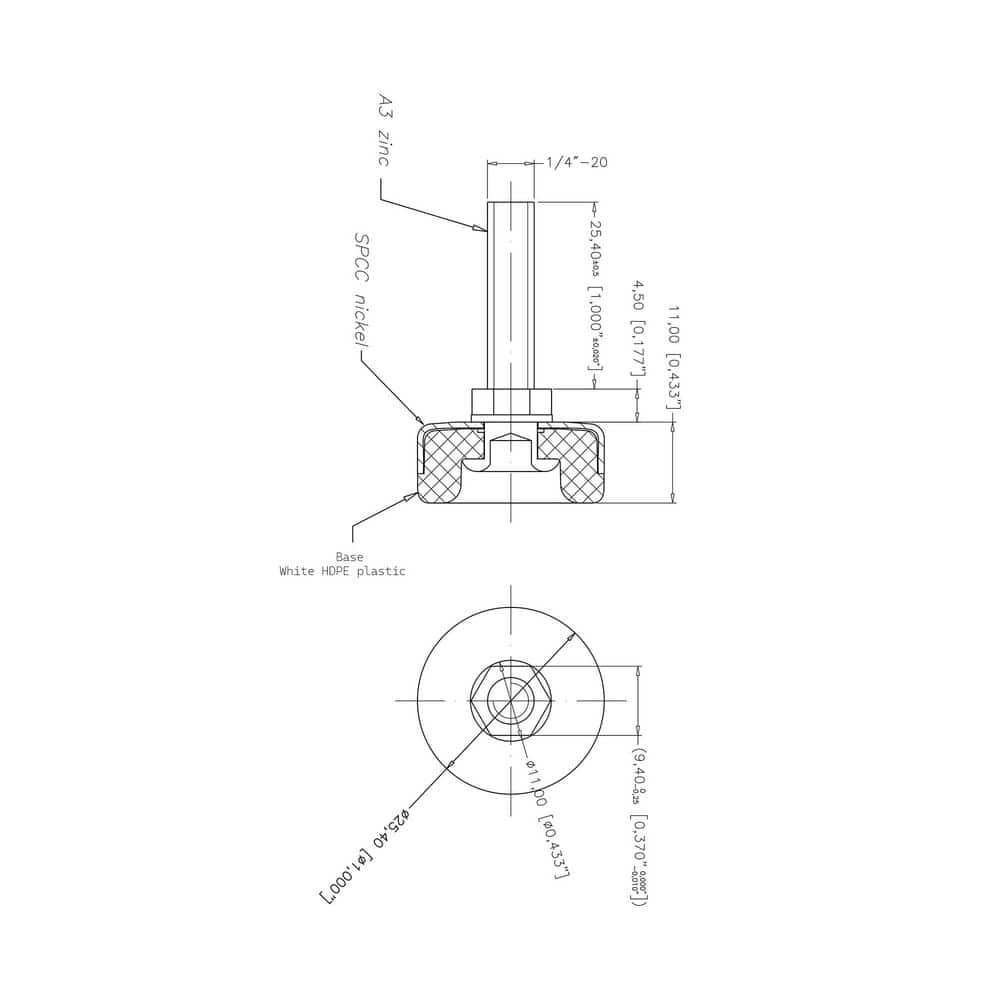 (100-Pack) Titan Nickel-White Hex Base 1/4-20 Thread x 1 in. L Stem Furniture Replacement Leveler with Insert Pro Pack - Hercitys