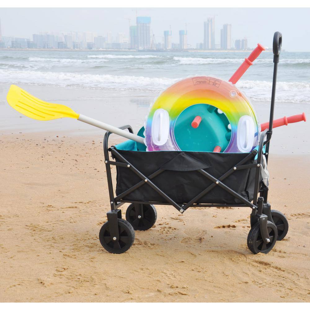 1.5 cu. ft. Black and Blue Fabric Mini Folding Wagon Garden Cart Shopping Beach Cart for Garden, Shopping - Hercitys