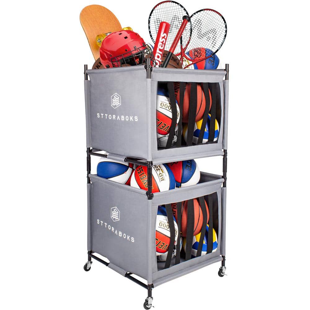 120 lbs CapacityGarage Sports Ball Storage Cart with Wheels, Ball Organizer Basket, Sports Equipment Storage Bin, 2 Pack - Hercitys