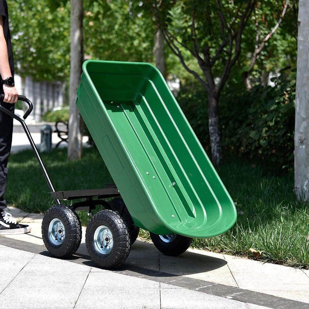 2.5 cu. ft. Folding Wagon Steel Frame Dump Garden Cart 300 lbs. Capacity, Green - Hercitys