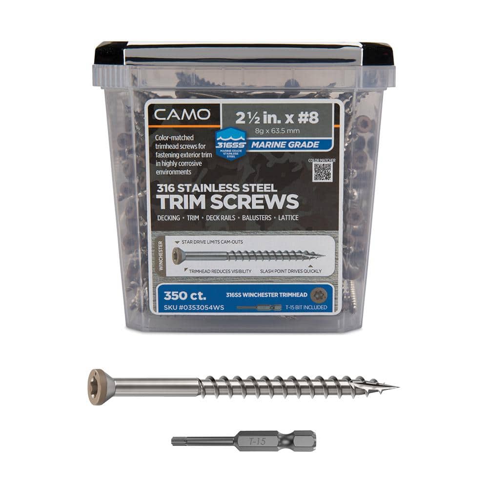 2-1/2 in. #8 316 Stainless Steel Winchester Premium Star Drive Trim Screws (350-Count) - Hercitys