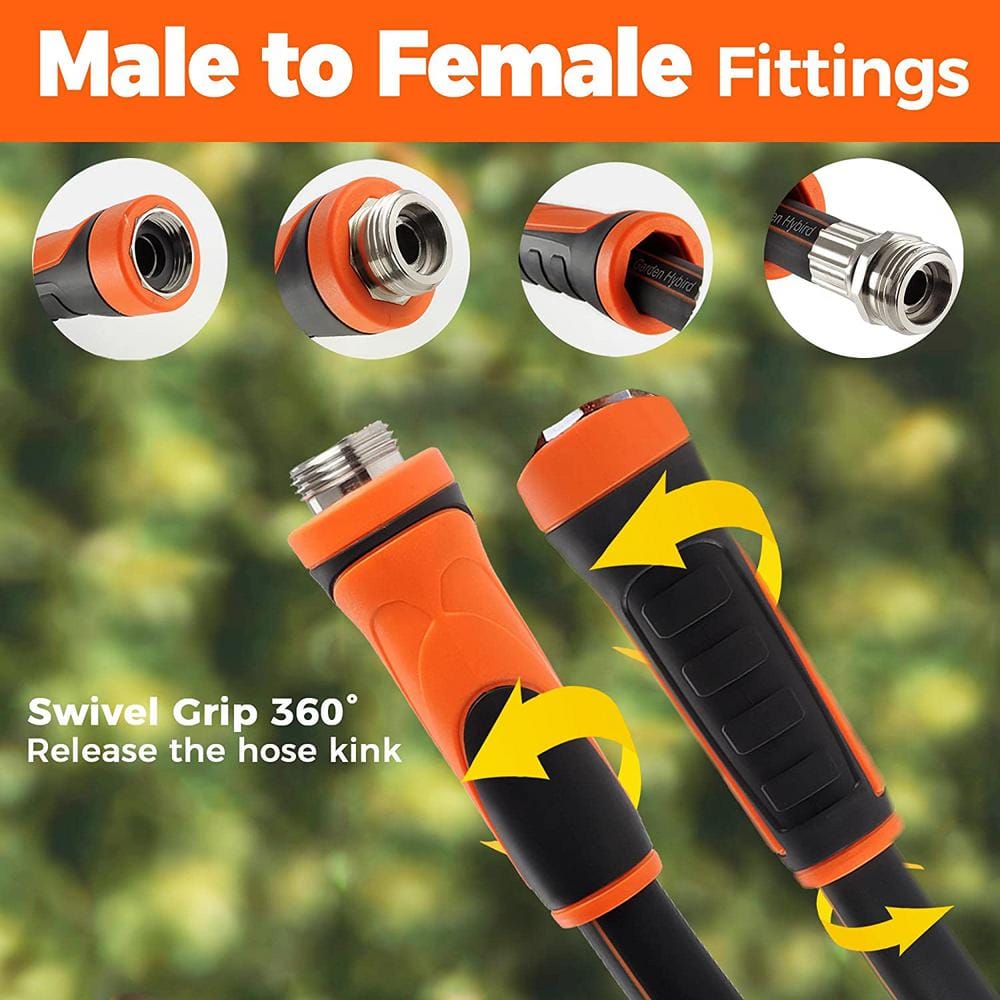 5/8 in. x 5 ft. Short Water Hose Heavy-Duty, Flexible, Light-Weight Hybrid Hose w/ Swivel Grip, Male to Female Fittings - Hercitys