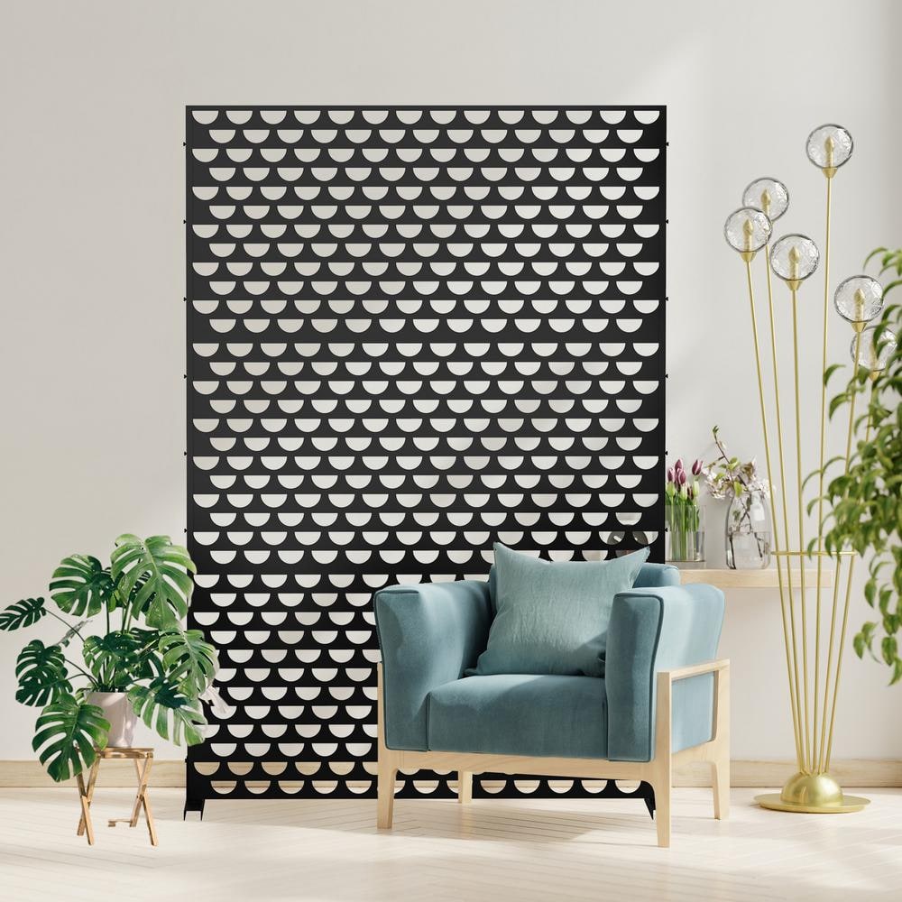 48 in. Metal Garden Fence Outdoor Privacy Screen Garden Screen Panels in Black(Semicircle) - Hercitys