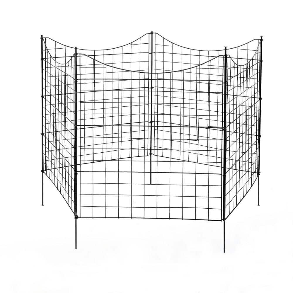38.5 in. Iron Decorative Garden Decorative Border Fence 4-Panels and 1-Gate Fence Set - Hercitys