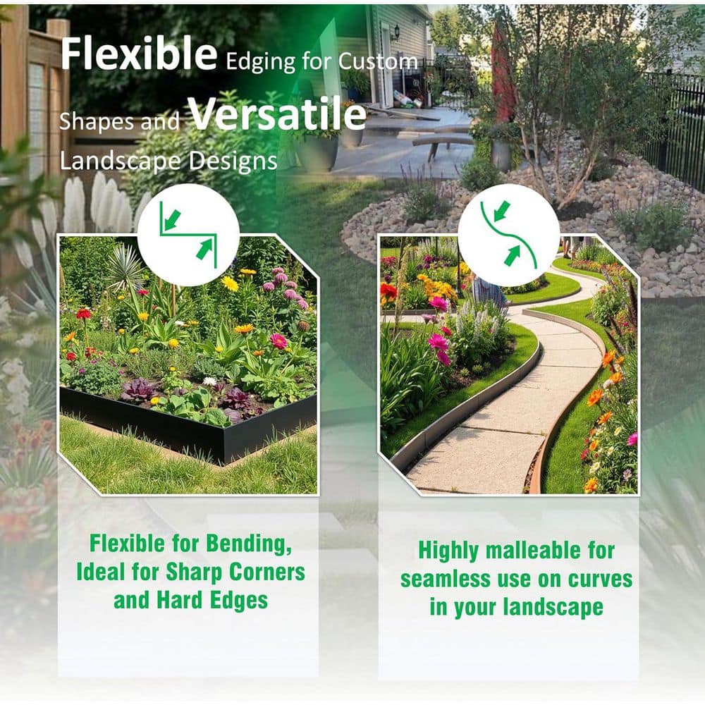 40 in. x 8 in. x 40 in. Gray Blue Finish Flexible Pre-Applied Rust Patina Cor-Ten Steel Edging Garden Border 6-Pieces - Hercitys