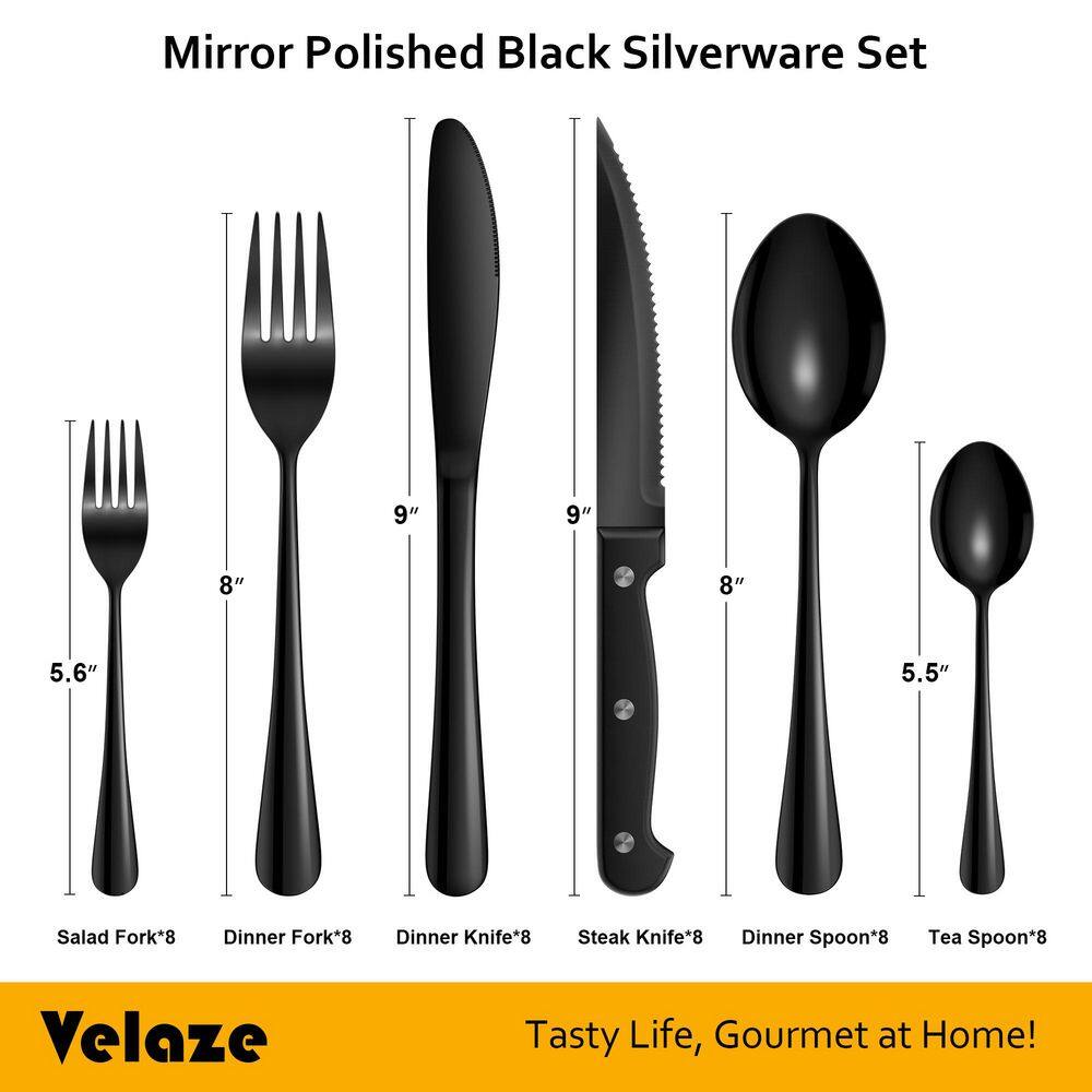48-Piece Black 18/8 Stainless Steel Flatware Set Service for 8 Silverware Set Cutlery Set with Knives Forks and Spoons - Hercitys